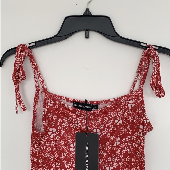 NEW PrettyLittleThing Red Tie Strap Dress Size 2 - Picture 5 of 7